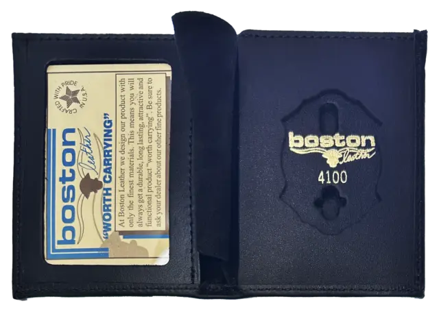 BOSTON LEATHER BOOK STYLE BADGE WALLET: Shield Cutout (122-S-4100)