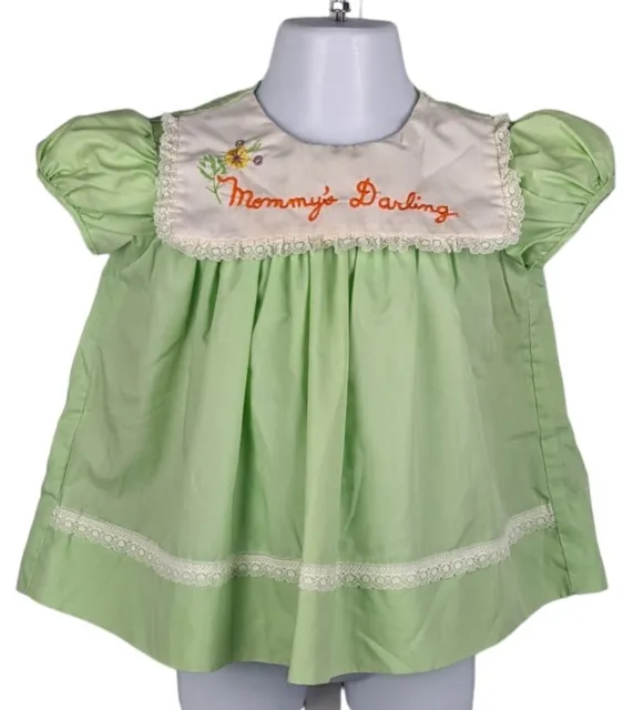Vintage Cradle Togs Baby Toddler Dress Mommy's Darling Embroidery Mint Green