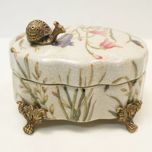 Caja Caracol Mariposa Flores Art Deco Estilo Art Nouveau Estilo Porcelana Bronce