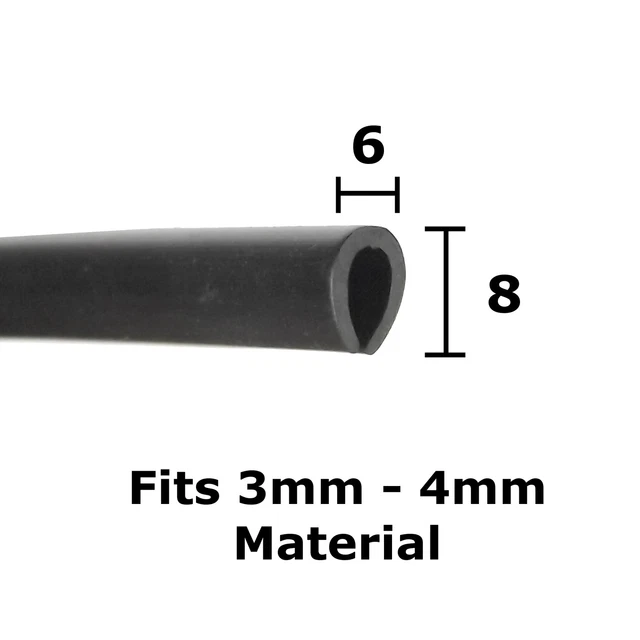 Small BLACK Rubber U Channel Edging Trim Seal 4mm X 3mm | UK - View #4