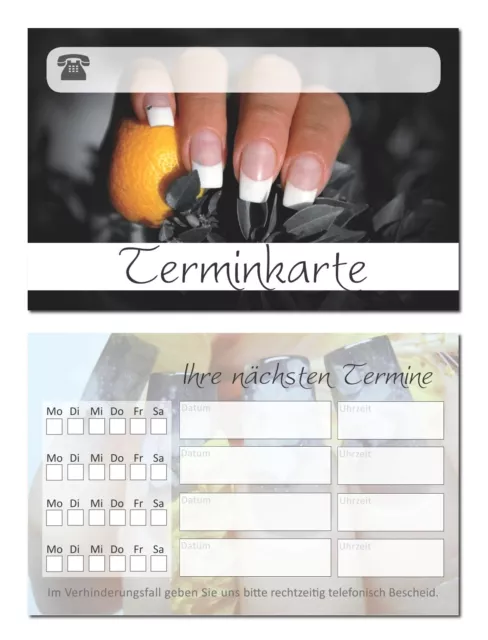 100 x  hochwertige Terminkarten Kosmetik Maniküre Nagelstudio schwarz TOP