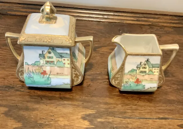 Fabulous Antique Nippon Creamer and Sugar Hand Painted