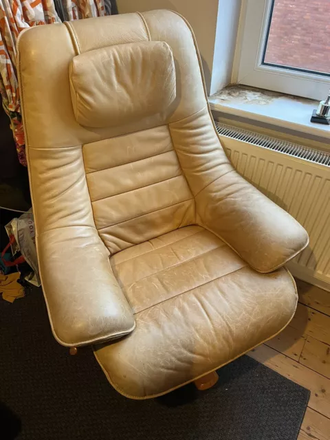 Vintage Danish Leather Swivel Recline Lounge Chair, 1980s, Retro, MSWI