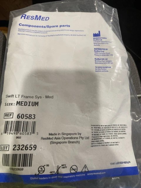 ResMed 60583 Swift LT Frame Sys Med. CPAP - New sealed.