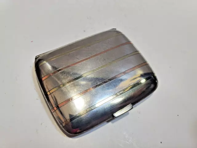 Antique Elgin Sterling Silver, Gold Striped Cigarette Case 2 1/4 x 1 3/4" 6559/3