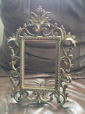 Antique Rococo Floriated Gold Gilt Cast Iron 4x6 Picture Frame Easel Standing