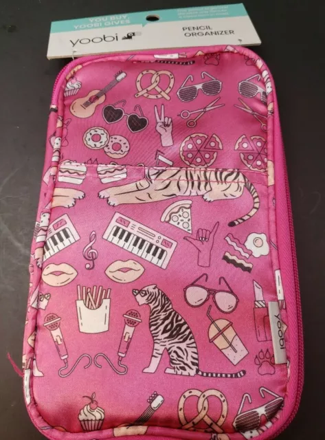 Yoobi Zipper Hand Symbols Pencil Organizer Case Black pink (Lots of 4)