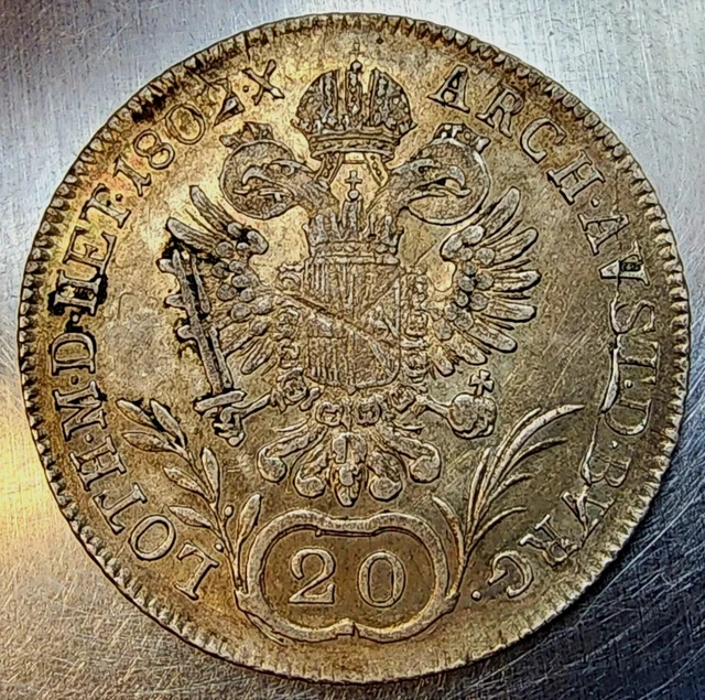 20 Kreuzer 1802B Kremnica Franz II Holy Roman Emperor Austrian Empire Chopmarked