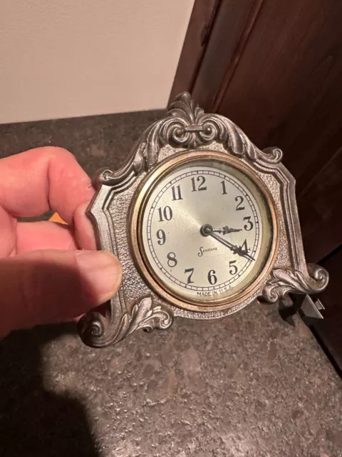 Old VINTAGE Antique FANCY SESSIONS Desk Clock Novelty SILVER