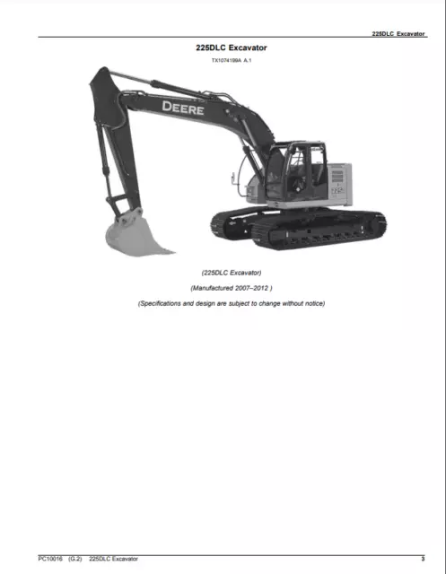 John Deere 225D LC Excavator Parts Catalog PDF/USB - PC10016 2