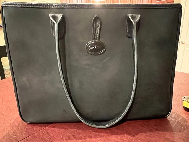 Longchamp Leather Tote Shoulder Bag Black Roseau