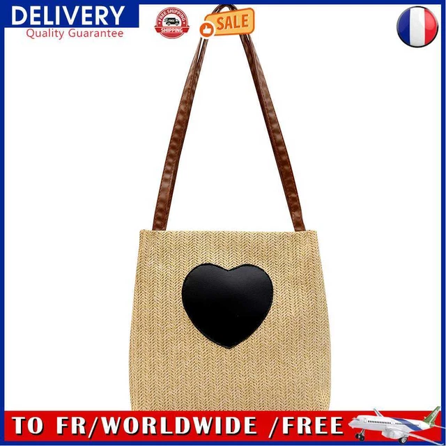 Summer Love Straw Woven Handbags Women Knitted Bucket Shoulder Bag (Camel)