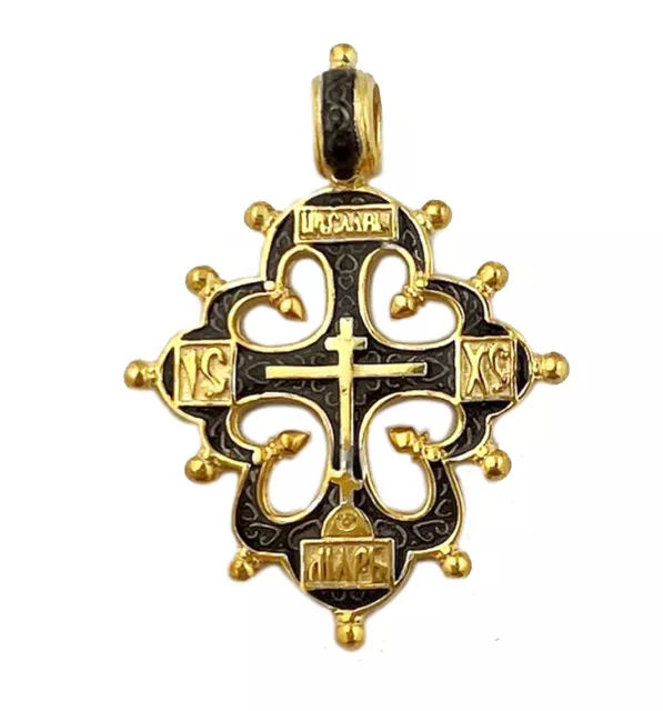 Cross Pendant Russian Old Believers Lobed For Man Woman  Silver 925 GOLD 24KT P