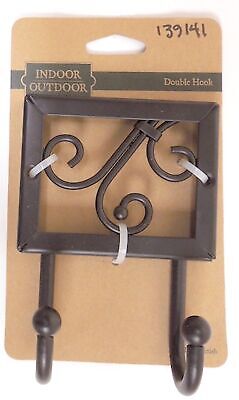 Indoor / Outdoor 139141 Flat Black Ornate Scroll Double Prong Coat and Hat Hook