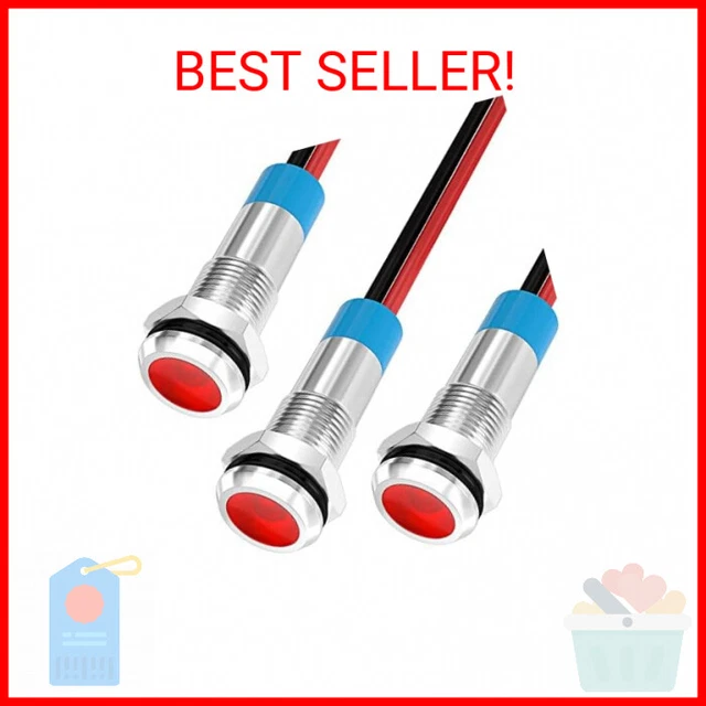 DaierTek LED Indicator Light 12V Waterproof Red Signal Light Waterproof 6MM 1/4"