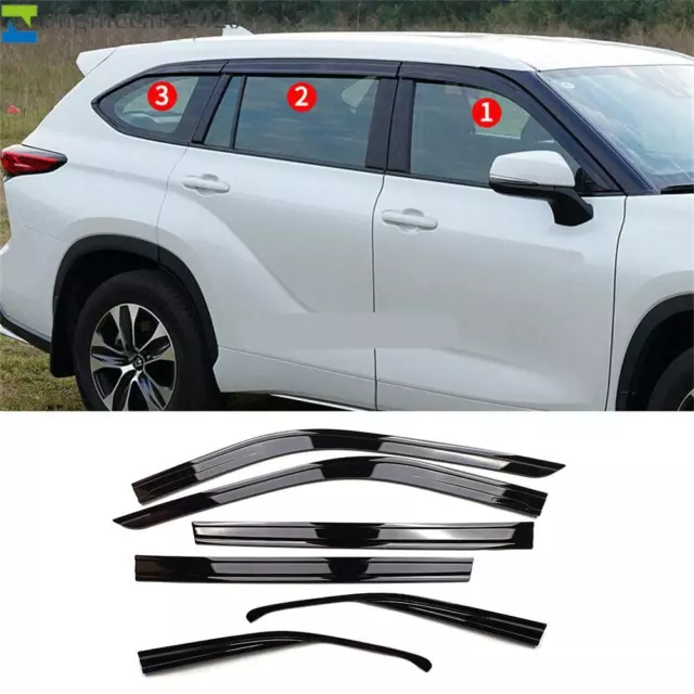 6X Black Window Visor Vent Shades Sun Rain Guard For Toyota Highlander 2020-2022