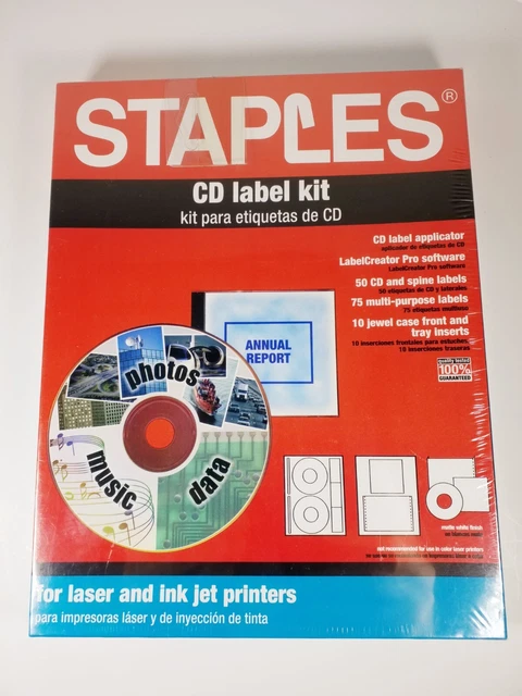 NEW Staples CD Label Kit for Printers - Compact Disc Labels, Jewel Case Inserts