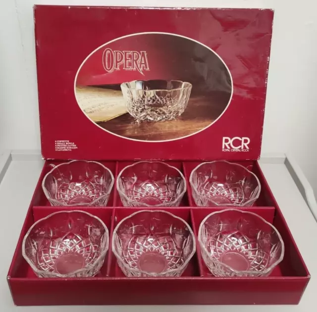 Crystal Bowls set of 6 by OPERA RCR, 24% Lead Crystal, Boxed, USED