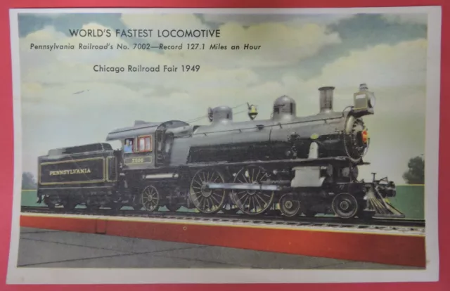 Vtg Postcard-Worlds Fastest Locomotive-Pennsylvania 7002-Chicago Railroad Fair
