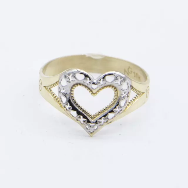 Two-Tone Heart & Kisses Ring Real 10K Yellow White Gold