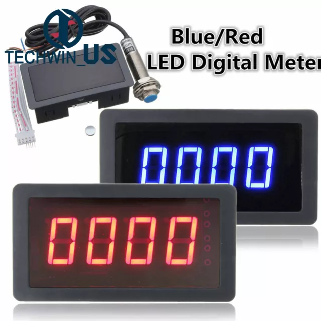 4 Digital LED Tachometer RPM Speed Meter + NPN Hall Proximity Switch Sensor Kit