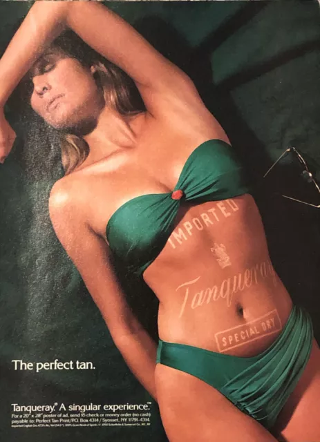 PRINT AD 1990 Tanqueray Special Dry Gin Bikini Girl Emerald Green Perfect Tan