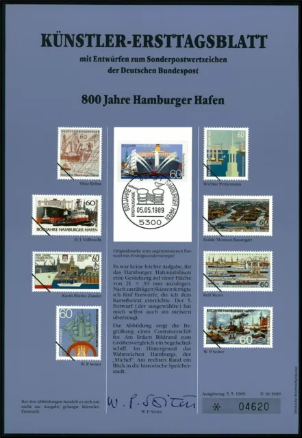 Brd Künstler-Etb 1989/10 Hamburg Hafen-Geburtstag Schiffe Entwürfe!!