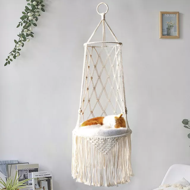 Macrame Cat Hammock Swing Bed Tassel Woven Hanging Pet Cat Nest Basket Tapestry