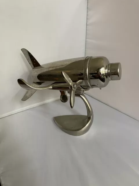 Retro Airplane Cocktail Shaker Mixer 4 Piece Stainless Steel Rocket Godinger