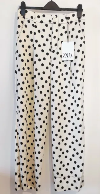 ZARA ECRU AND Black Wide Leg Polka Dot Trousers Size S £8.50 - PicClick UK