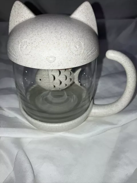 Kitty Cat Anya Soak Filter TEA Cup Mug  Infuser 10 oz. Glass mug No Box