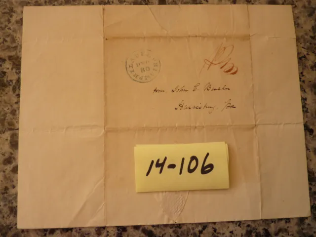 (Postal Cancel)  hand-written letter folded to create an envelope. 1837