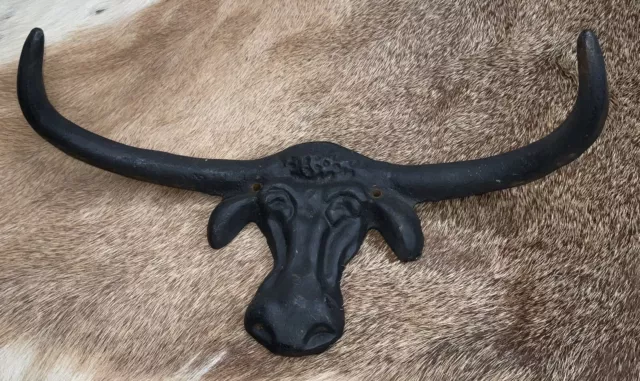 Large, Vintage, Cast Iron Longhorn Bull Hat & Coat Hanger! Farmhouse Ranch Decor