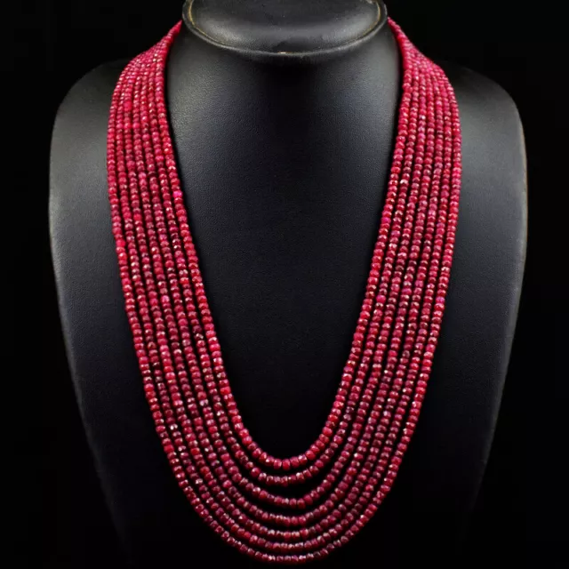 Faceted 665.00 Cts Natural 7 Line Red Ruby Round Shape Beads Necklace NK-08E195