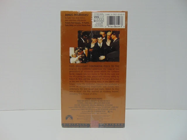 THE GODFATHER PART II Al Pacina Robert De Niro R VHS New Sealed £5.55