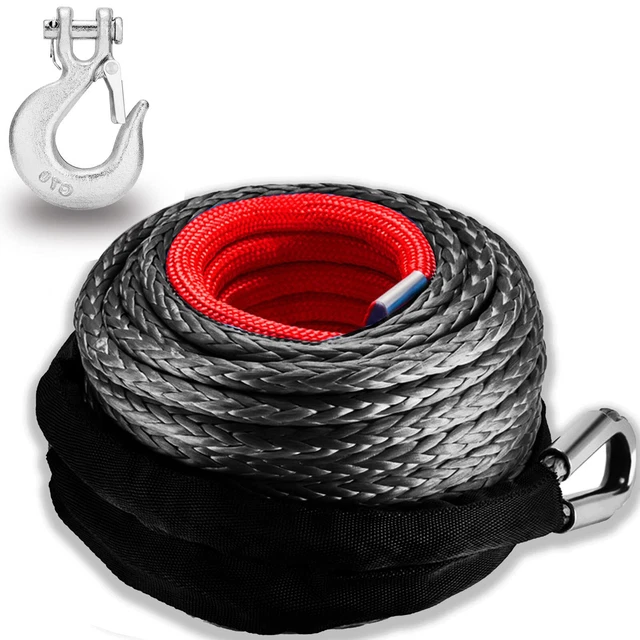 TYT 3/8"x100' Synthetic Winch Rope with Hook, 25000lb Synthentic Winch Cable Kit