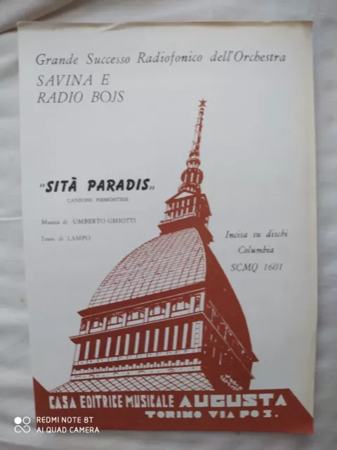 Savina E Radio Bojs "Sita' Paradis" - Spartito Singolo - Edizioni Augusta Torino