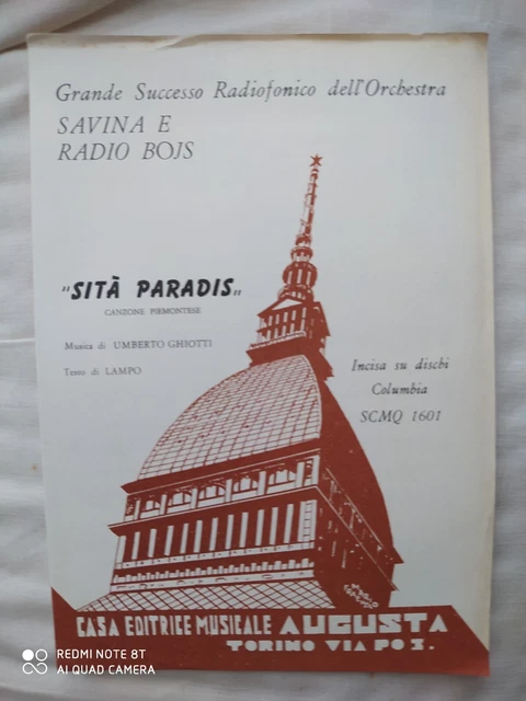 Savina E Radio Bojs "Sita' Paradis" - Spartito Singolo - Edizioni Augusta Torino
