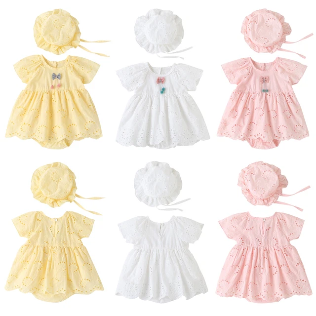 Infant Baby Girl Summer Outfits Short Sleeve Romper Dress Ruffle Hat Clothes Set