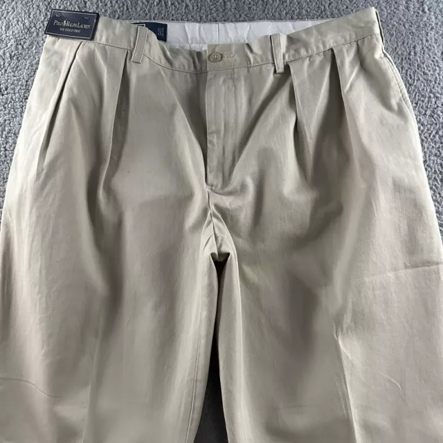 Polo Ralph Lauren Mens Pants Beige Size 38x30 Ethan Pant Pleated 100% Cotton 2
