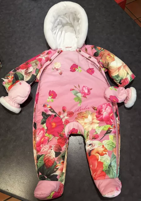 Ted Baker Baby Girl Toddler one piece Pram Suit Winter Pink Snow SuitWith Gloves