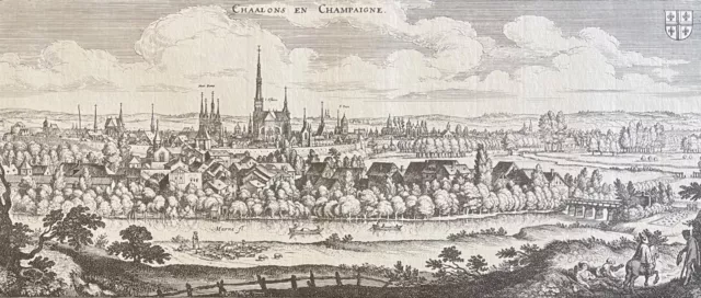 Chalon-sur-Marne in 1640 after Matthaeus Merian 1593-1650 heliogravure c 1960