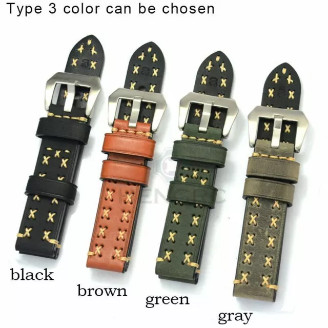 Genuine Leather Watchbands Metal Steel Buckle Thick Bracelet Fits For Panerai 4