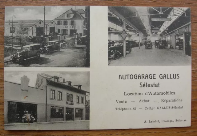 CARTE PUBLICITAIRE Format Carte Postale AUTOGARAGE GALLUS SÉLESTAT Années 30