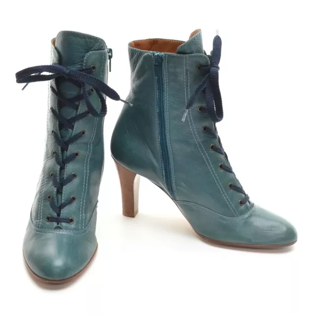 Womens Marc Jacobs Lace Up Heel Booties 8.5 M Blue Leather Zip Ankle Boots Shoes 2