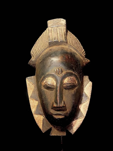 Vintage Hand Carved Wooden Tribal African Art Face Baule Mask From Cameroon-4477