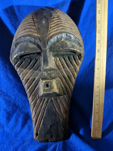Large Songye Mask with Deep Carved Details — Authentic Handmade Wood African Art