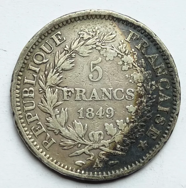 5 Francs 1849 A (Paris) Hercule Argent état B 24gr52 2