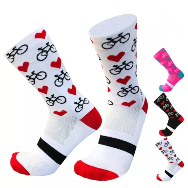 Nylon Compression Road Bicycle Socks Heart Pattern Running Socks  Men Women