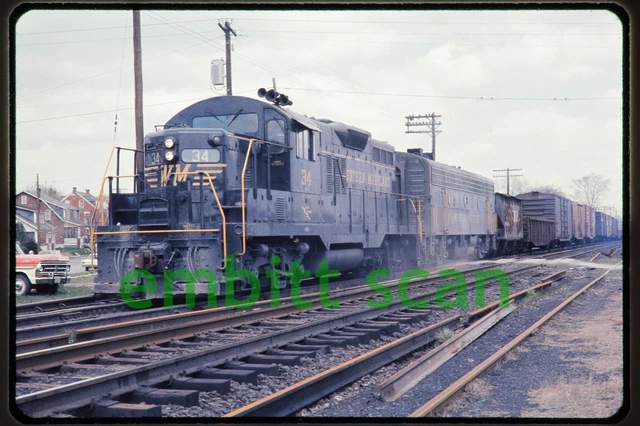 Original Slide, WM Western Maryland EMD GP9 #34 Freight Action, 1973 Lemoyne PA